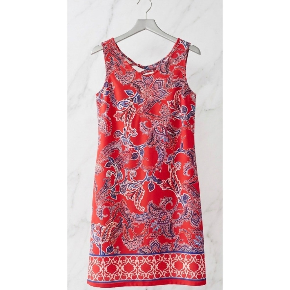 Apt 9 Womens Small Red White Blue Paisley Sleeveless Shift Dress Strappy Back